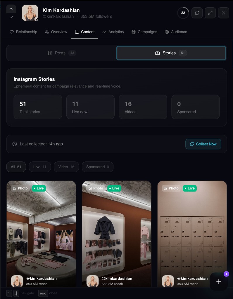 Instagram Stories monitoring with live status
